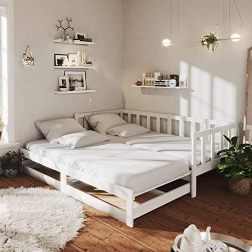 ARKEM Ausziehbares Tagesbett 2X(90x200) cm Weiß Massivholz Kiefer Tagesbett Ausziehbar Sofabett Schrankbett Tagesbett Ausziehbares Bett
