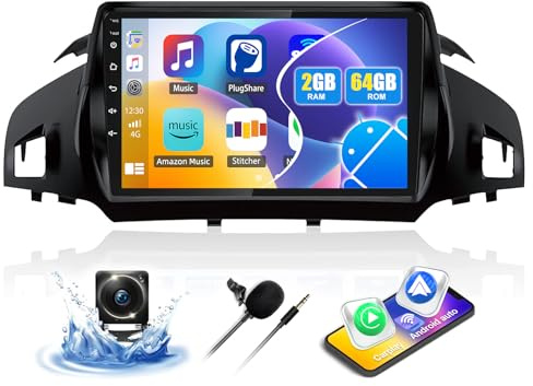 2G+64G CAEMCHO Android 13 Autoradio für Ford Kuga/Escape 2013-2018 mit Navi Carplay Android Auto,Doppel Din Autoradio mit 9 Zoll Bildschirm,Bluetooth HiFi RDS FM WiFi+Rückfahrkamera
