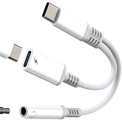USB C to 3.5mm Headphone Adapter for iPhone15 (2in1)for Apple iPad compatible for Samsung 60W Type C Jack Audio Charger Splitter Car Charging Converter Aux Cable Earphone Adaptor Dongle Port Connector