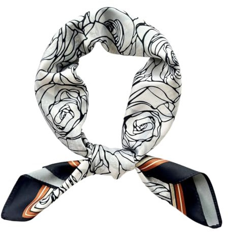 Julunar Seidenschal für Damen und Herren, mit doppelseitigen verschiedenen Mustern, Kopftuch, Haarwickel zum Schlafen, 025 Beige und schwarze Blumen, Medium