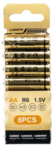 Pila de Carbono-Zinc R6(AA) 1,5 V, Paquete de 8 Unidades, Ideal para Dispositivos electrónicos y Juguetes.