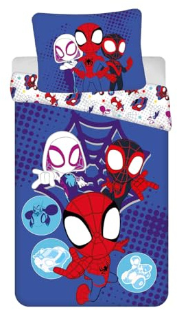Spidey and His Amazing Friends - Juego de ropa de cama de 140 x 200 cm y funda de almohada de 70 x 90 cm, ropa de cama reversible para niños, 100% algodón, suave y transpirable, juego de dormitorio