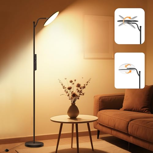 Lampada da Terra LED Dimmerabile 32W con Telecomando, 2700K-6500K Luce Regolabile, Piantana Moderna con Lampada da Lettura, Ideale per Soggiorno Camera Ufficio, Nero