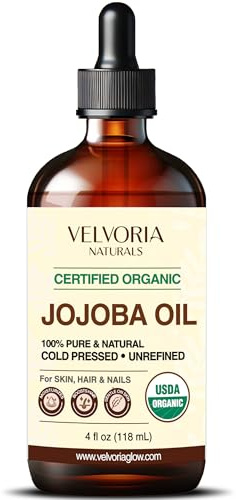 VELVORIA NATURALS Organic Jojoba Oil - 100% Pure, Cold Pressed, Unrefined Non-GMO for Skin, Hair & Nails - 4oz