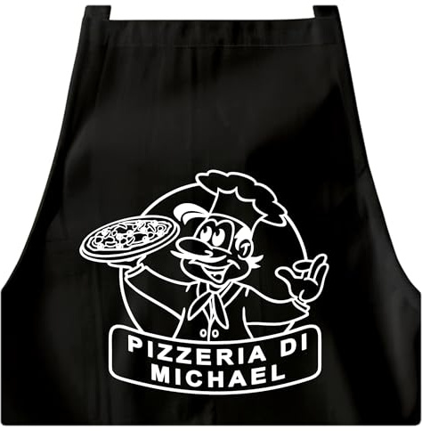 Pizza Schürze personalisierte Kochschürze für Pizzabäcker und Pizzeria | Personalisiert, Kochschürze für Pizzabäcker, Küchenschürze, für Herren & Frauen, lustiges Geschenk, Schwarz