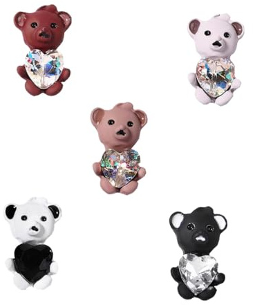 LOORGVEL Accesorios de Decoración para Uñas DIY Forma de Oso, 5 Piezas de Strass Brillantes 3d, Prácticos y Creativos para Salón de Uñas o Uso Profesional