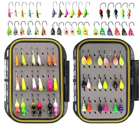 Dcaknri 30/36pcs Attrezzi da Pesca sul Ghiaccio con Scatola Richiamo Set Esche Rigide Maschere Invernali Affondamento Esche da Jigging in Metallo Esperienza Pesca Efficiente