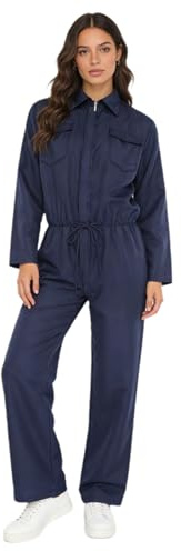 Yiesvsov Combinaison Travail Pour Femmes Blause Jumpsuit Combinaison Protection Rallye Mécanicien Chantier Vêtements Travail Bleu marine-A S