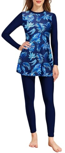Generisch Maillot de bain musulman pour femme - Manches longues - Pantalon long - Deux pièces - Coupe divisée conservatrice - Protection islamique, Bu2, XL