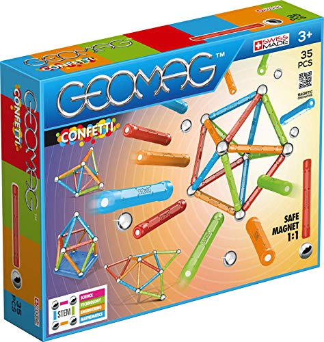 Geomag - Confetti - 35 Piezas - Juego de Construcción Magnética para Niños de 3 Años - Fabricado en Suiza - Bloques de Construcción con 16 Varillas, 14 Bolas, 5 Paneles - Juegos Magnéticos - Stem