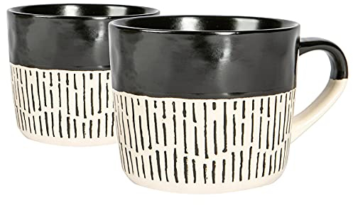 Nicola Spring Ceramic Coffee Mugs Set - 475ml - 2pc Black Dipped Dash Stoneware Coffee Cups Dishwasher & Microwave Safe Large Tea Mugs for Hot Drinks, Hot Chocolate, Tea