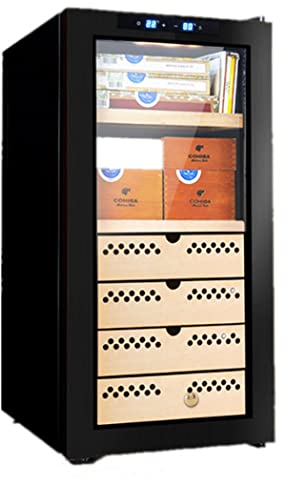 0℃ Outdoor Zigarrenkeller, Weinkühlschrank mit Glastür, Unabhängiger Zigarrenschrank mit Konstanter Temperatur und Luftfeuchtigkeit, 4 Ausziehbare Schubladen aus Birkenholz, 400 Zigarren
