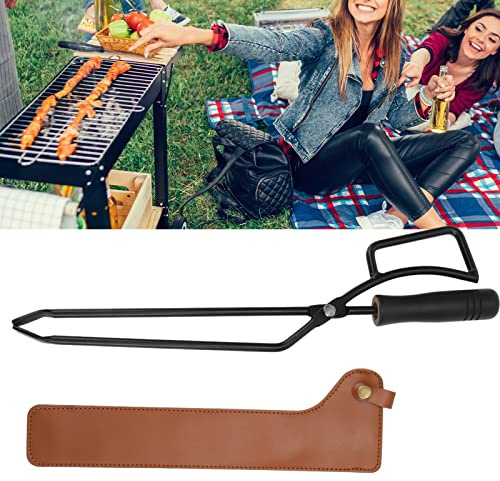 Kaminzange,Feuerstelle, Holzkohleclip, Edelstahl, Grillzange mit Schutzhülle für Zuhause (braun)