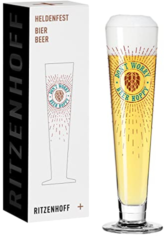Ritzenhoff 1011012 Vaso de cerveza 330 ml - Serie Heldenfest, motivo nº 12 - Don't worry, beer hoppy - Made in Germany