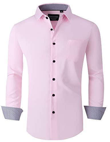 Alex Vando Mens Dress Shirts Regular Fit Long Sleeve Stretch Business Dress Shirts for Men,Pink,L