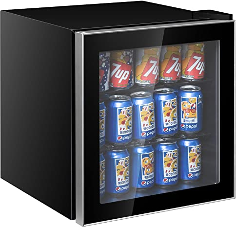 GiantexUK Mini Fridge, 46L Quiet Frost Free Beverage Cooler with LED Light, Adjustable Removable Shelves & Glass Door, Portable Table Top Small Drinks Refrigerator for Home Bar Office Coffee Shop