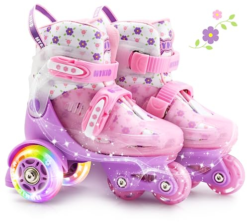 Rollschuhe Kinder,4 verstellbare Größen,Stabile und Sichere 3-Punkt-Konstruktion,Mädchen-Rollschuhe für Anfänger mit atmungsaktivem Obermaterial,Leicht und Lustig