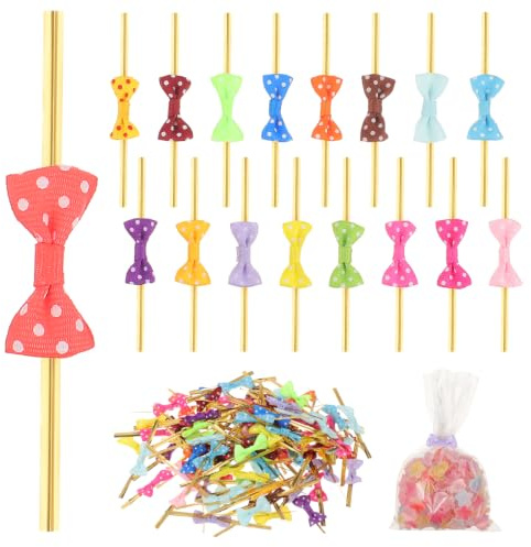 IMIKEYA Twist Tie Bows 100 Stück Polyester Schleifen Verschluss Für Tüten Geschenktüten Bögen DIY Versiegelungskrawatten Für Snacks Kuchenbeutel Partydekor Babyparty Hochzeit