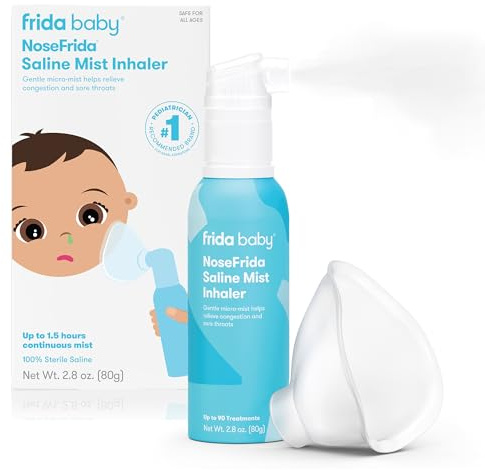 Frida Baby NoseFrida Saline Mist Nasal Inhaler, Decongestant Spray for Congestion & Allergy Relief for Babies + Kids, Nasal Saline Spray, Soothes Stuffy Nose & Sore Throat, Includes Mask