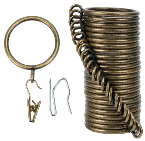 Vorhangringe und Hakenclip, 38 mm Innendurchmesser, komplettes Set mit Gardinenstangenringen, Haken und Clips, 24 Stück, Vorhangringe für zwei Standard-Vorhänge, Bronze TXZWJZ
