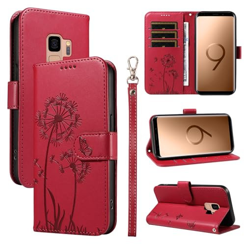 Bravoday Handyhülle für Samsung Galaxy S9 Hülle, Premium PU Lederhülle Klappbar Tasche Klapphülle mit Magnet Kartenfach Standfunktion Schutzhülle für Galaxy S9, Rot