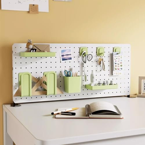 Pegboard Lochplatte Schreibtisch Metallregal, Pegboard-Organizer-Panels, Stehendes Schreibtisch-Pegboard, Organizer-Regal für Bastelraum, Büro, Wohnheim(White,60 * 35cm)