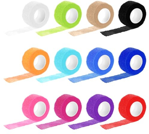 BOHUIZ 12 Rollen Selbstklebender Verband, 2,5cmx4,5m Selbsthaftende Bandage Elastische Verband Selbstklebend für Stretch Sportler Handgelenk Fingern(Bunt)