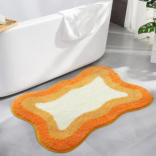Calkkrer Orange rutschfest Waschbar Badezimmerteppich, Weich Flauschig Unregelmäßige Form Badematte, Mikrofaser Maschinenwaschbar Bodenmatte, Für Bad Wanne 40 * 60cm