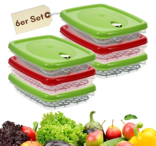 GarPet 6er Set Frischhaltedosen mit Deckel Abtropfgitter Küche Dampfventil Aufbewahrungsdosen Kunststoff Vorratsdosen Luftdicht Gefrierdosen 2,5 L