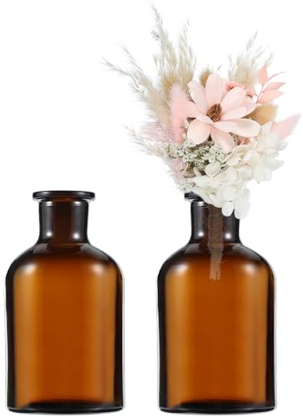 QUARKZMAN Braune Glas Blumenvasen Set Kleine Vasen 125ml Klare Mini Vasen | Set Mit 2, Vintage, Mit 2 Stück, Für Tischdekoration, Schmale Öffnung, Im Bulk Sortiment, Für Hochzeit Wohnzimmertisch Deko