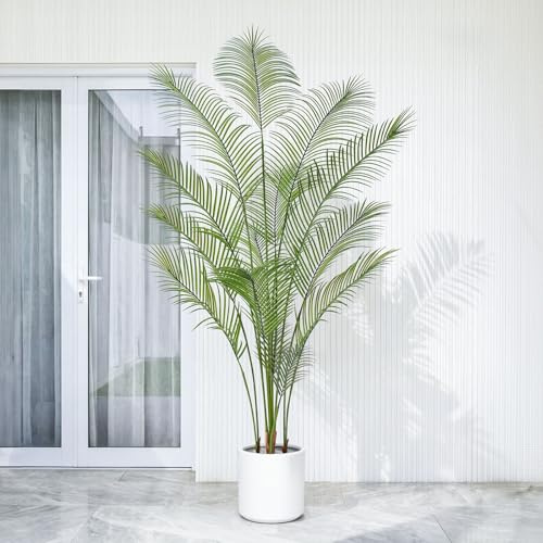 AQUGQ Artificial Palm Tree 7FT Tall Faux Palm Tree Indoor Fake Plants Faux Tropical Plant, UV Resistant & Maintenance Free Indoor/Outdoor Fake Tree in Pot for Home Office Living Room Patio Decor