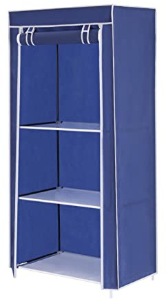 Youyijia Canvas Wardrobe 149x70x45cm Portable Simple Clothing Storage Unit Fabric Wardrobe with Hanging Rail, Suitable for 1 Person's Clothing Storage, Foldable (Blue)
