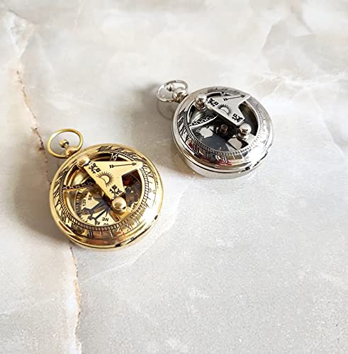 2 piezas de oro y nicale pulido latón sólido brújula y reloj de sol tamaño medidas 1.75 pulgadas de diámetro.