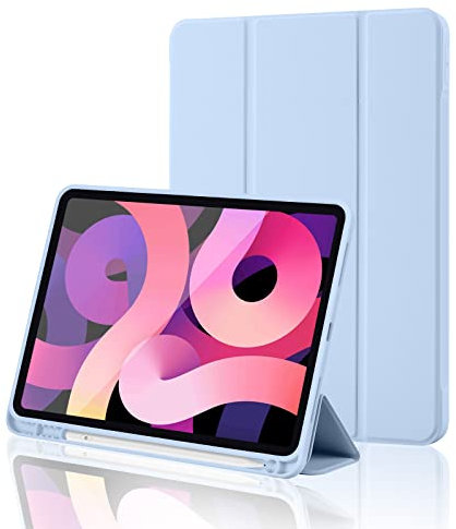 iPad (A16) 11th Generation Case 11 Inch 2025, iPad 10th Generation Case 2022 10.9 Inch with Pencil Holder, Soft TPU Back Slim Smart Protective Trifold Stand Cover, Auto Wake/Sleep, Sky Blue