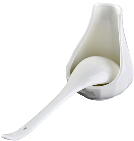 Alipis Ceramic Large Soup Spoon Set with Spoon Rest Elegant White Porcelain Serving for Home and Restaurant Use