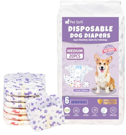 Pet Soft Dog Nappies Female, 20 Count Disposable Dog Period Season Pants, Super Absorbent Disposable Dog Diapers for Female Dogs with Wetness Indicator