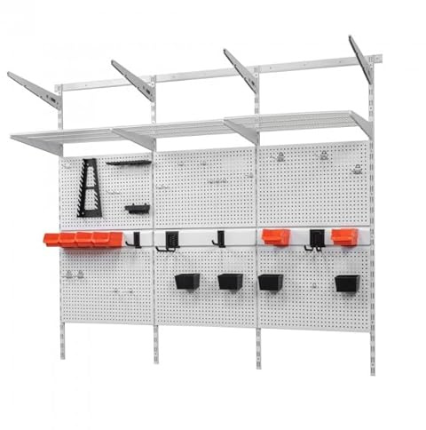 INTEGRI Werkstatt Regalsystem - Werkzeugwand - 150x185x42 cm - Ordnungssystem - Werkzeughalter Wand - Wandregal - Werkstatteinrichtung - Schwerlastregal für Werkzeug mit Sortierboxen, Lochwand Haken