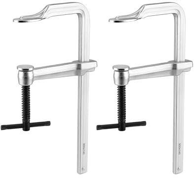 QWORK 12 Heavy Duty F Clamp, 2 Pack Drop-forged Bar Clamp, 5-1/2 Inch Throat Depth, Professional Forging Jaws, Rail, Spindle and Handle