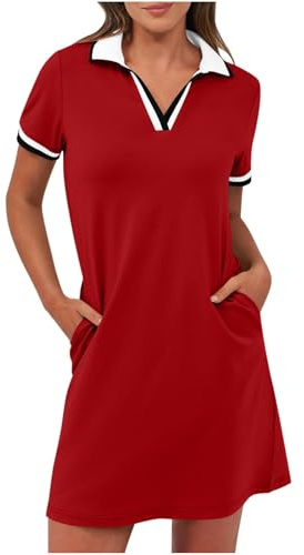 BFSWL Polokleid Damen Sommer Tenniskleid Kurzarm Sportkleid Freizeit Sommerkleid Knielang Freizeitkleid Kurze Golfkleid Einfarbig Minikleid Outdoor Sport Outfit Summer Tennis Dress