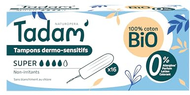Tadam’ - Tampons Hygiéniques Dermo-Sensitifs - Tampons Femme en Coton Bio Sans Applicateur - Respect Flore Intime - 100% coton bio, Sans Substances toxiques et blanchi sans Chlore - Flux Super