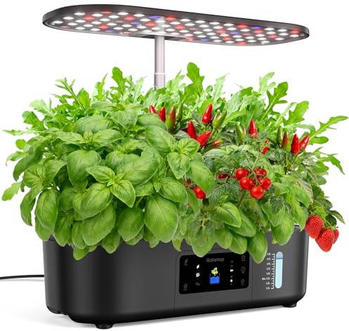 GOLUMUP Hydroponisches Anzuchtsystem Smart Garden mit Automatisches Timer 24W LED Pflanzenlampe und 13 Hülsen Indoor Kräutergarten Höhenverstellbar bis zu 41cm