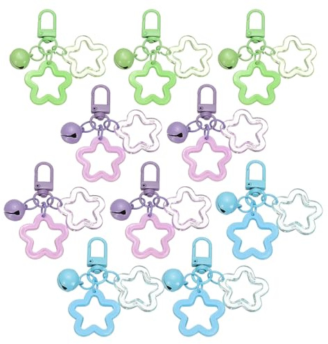 PATIKIL 10Pcs Portachiavi A Stella, Adesivi Portachiavi Carini Stelle Campanello Charm Borsa Anello Portachiavi Per Donna Borsa In Pelle, Viola/Verde/Blu