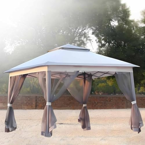 Pavillon de jardin durable de 3,3 x 3,3 m avec moustiquaire - Pergola en métal imperméable pour camping, événements en plein air, marchés agricoles, gris avec pieds de 2,5 cm