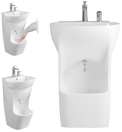 Lavabo de cerámica de doble nivel con grifo, fregadero de ablución vertical ajustable para Wudu, lavado de manos, cara y pies, solución de baño y balcón de pie