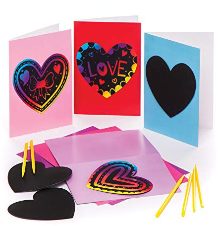 Baker Ross Kratzbild-Karten „Herz“ (6 Stück) – für Kinder zum Gestalten, Dekorieren und Verschenken zum Valentinstag und Muttertag