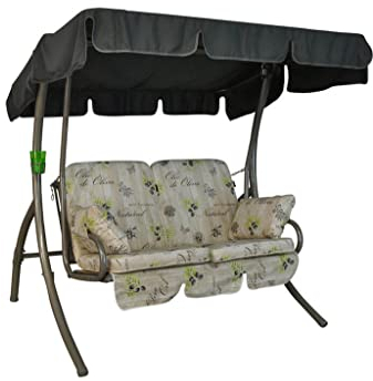 Angerer Freizeitmöbel GmbH Hollywoodschaukel 2-Sitzer Comfort - Gartenschaukel Made in Germany - Schaukel zum Sitzen und Entspannen - mit Bett-Funktion - einfache Montage (Beige Gemustert Olive)