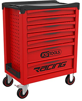 KS Tools 855.0007 Racing Werkzeugwagen mit 7 Schubladen, Zentralverriegelung durch Seitenschloss, 4 robuste Rollen Ø 125 mm, Arbeitsplatte aus Polypropylen