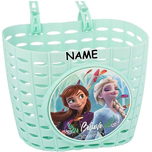 alles-meine.de GmbH Fahrradkorb/Korb - die Eiskönigin - Frozen - inkl. Name - mit Befestigung für Lenker vorne - Fahrrad Kinder - Mädchen - Bastkorb - universal auch für Roller..