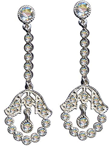 Pendientes de plata de ley 925, estilo modernista, estilo Art Nouveau, color blanco, de auténtica plata de ley 925, circonitas, cristales brillantes, símbolo de amor, extravagante