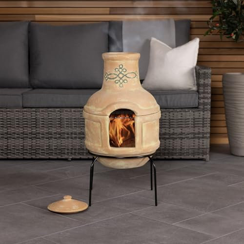 CHARLES BENTLEY Outdoor, Garden, Patio, Small, Terracotta Clay Chimenea, BBQ Grill, with Artisan Design, Rain Lid & Stand, Patio Heater, Easy To Assemble, Rustic Finish, Artisan Design (75x35cm)